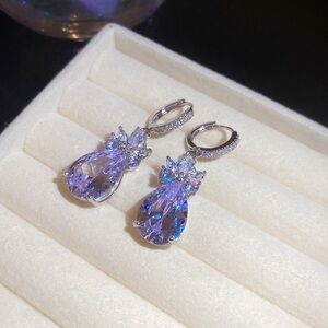 Elegant Lavender Teardrop Crystal Drop Earrings - Women Jewelry